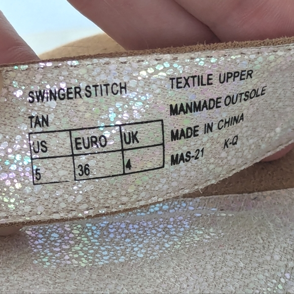 Stuart Weitzman Girls Tan Swinger Stitch Ankle Wrap Wedge Sandals - Picture 6 of 11